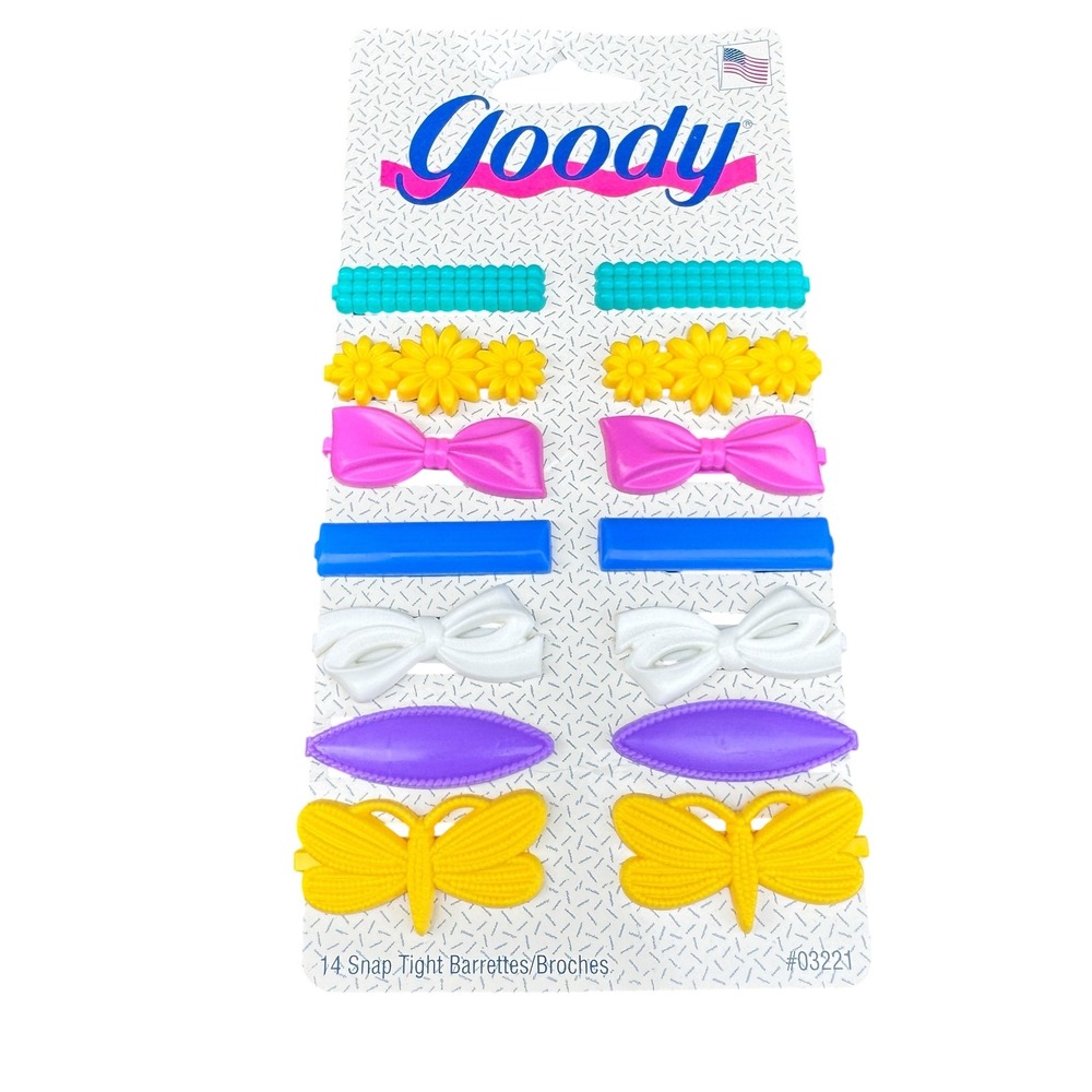 Vintage 1995 Goody 14 Snap Tight Barrettes Butterfly Daisy Bow Multi Color NOS
